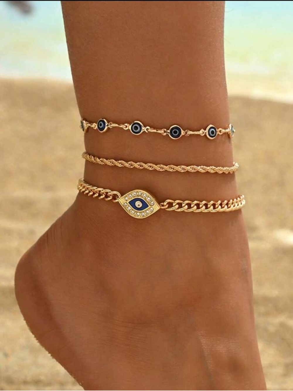 Coastal Chic Evil Eye Anklet Set